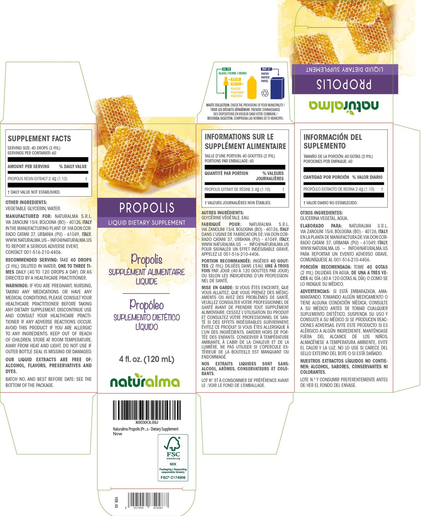Naturalma Propolis Resin Tincture – Alcohol-Free Drops, 4 oz | Dietary Supplement