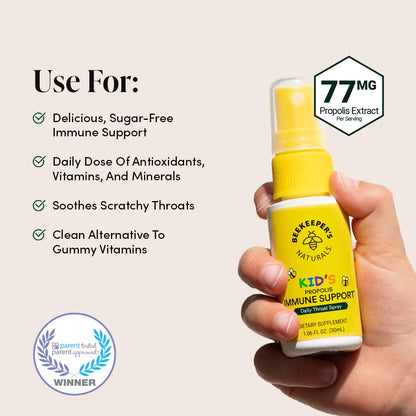 Beekeeper's Naturals Kid's Immune Support Essentials | Propolis Throat Spray, Honey Cough Syrup & Lollipops