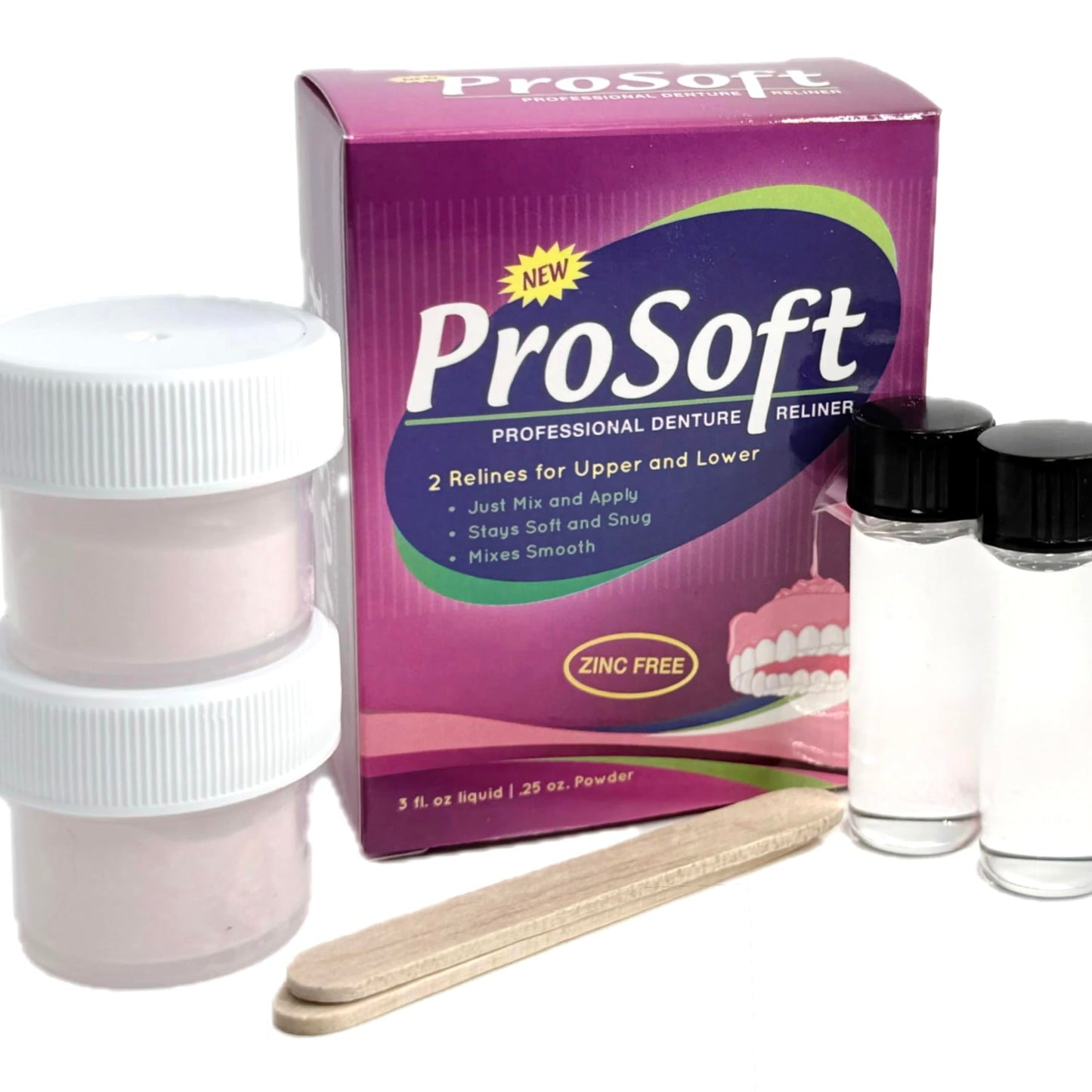 ProSoft Denture Reliner – 2 Denture Plates, Zinc-Free