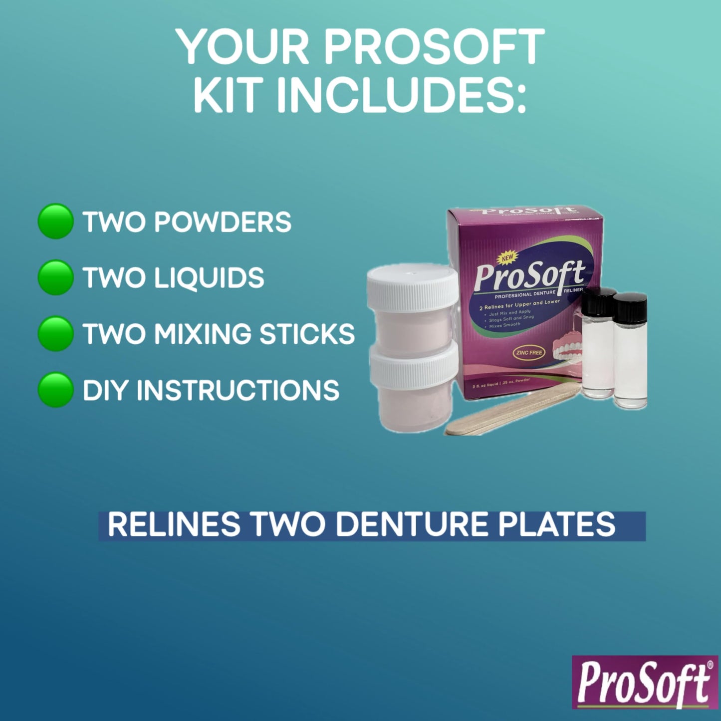ProSoft Denture Reliner – 2 Denture Plates, Zinc-Free