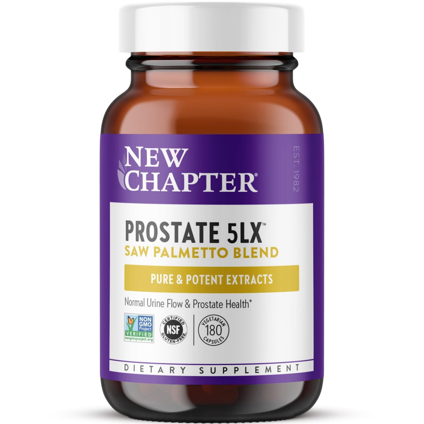 New Chapter Prostate 5LX™ – Prostate Supplement with Clinical-Strength Saw Palmetto + Fermented Selenium, 180 Vegetarian Capsules