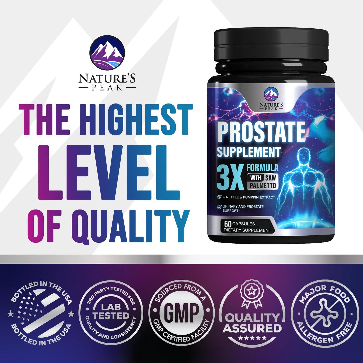 Prostate Health Supplements for Men 1000mg - 3x Strength | Saw Palmetto, Nettle & Pumpkin Seed