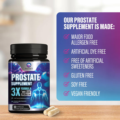 Prostate Health Supplements for Men 1000mg - 3x Strength | Saw Palmetto, Nettle & Pumpkin Seed