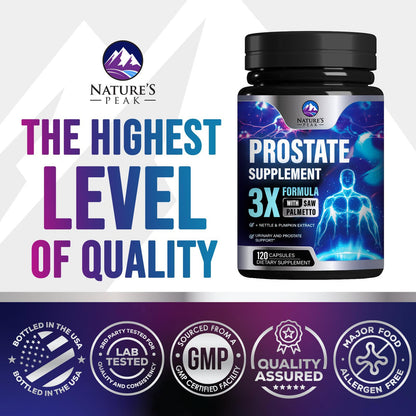Prostate Health Supplements for Men 1000mg - 3X Strength with Saw Palmetto & Pumpkin Seed - 120 Capsules