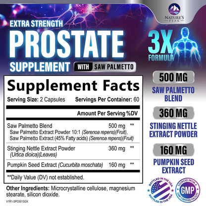 Prostate Health Supplements for Men 1000mg - 3X Strength with Saw Palmetto & Pumpkin Seed - 120 Capsules