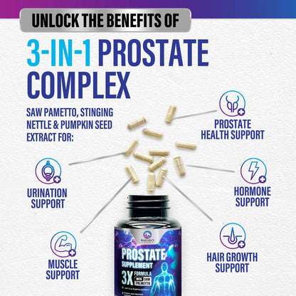 Prostate Health Supplements for Men 1000mg - 3X Strength with Saw Palmetto & Pumpkin Seed - 120 Capsules