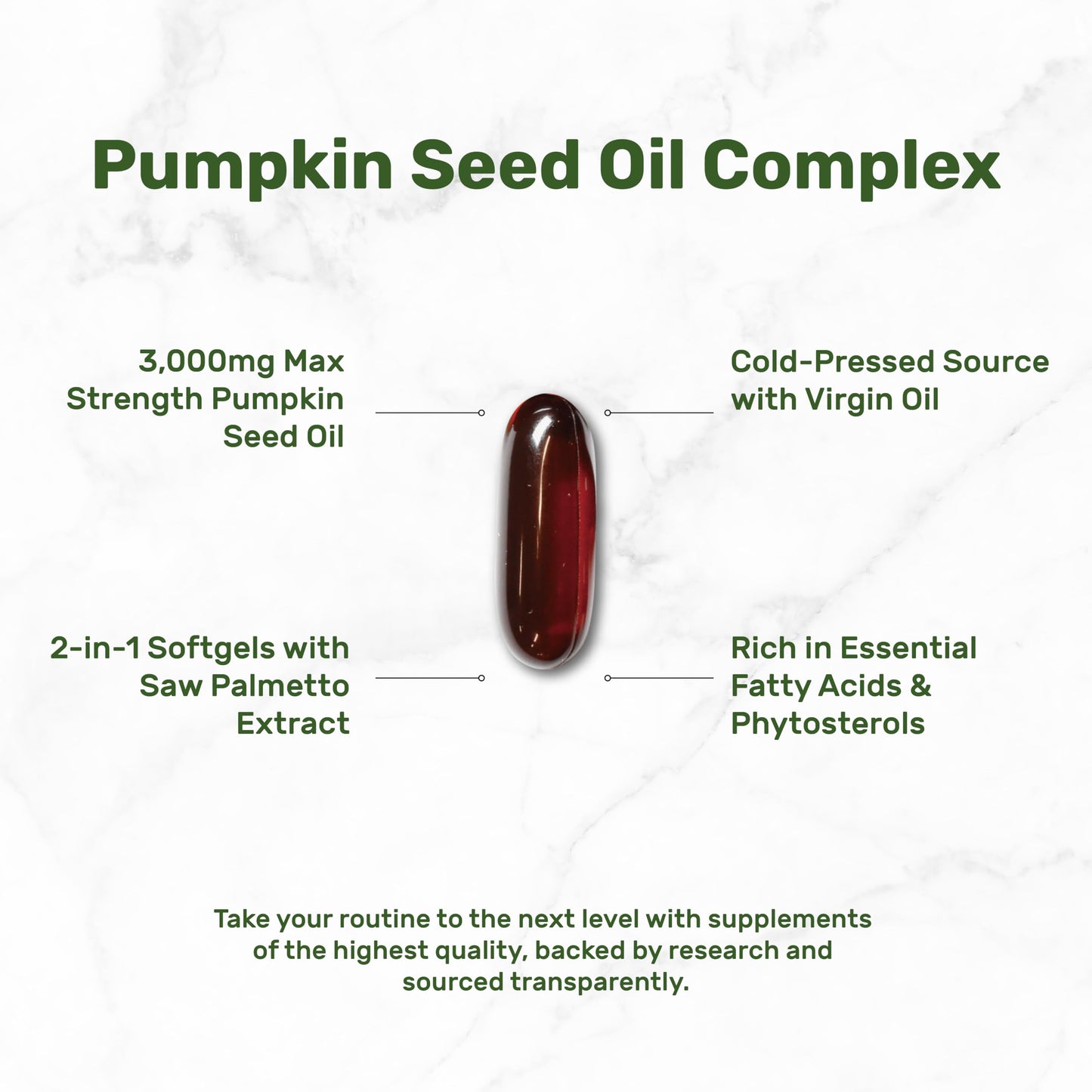 Pumpkin Seed Oil 3,000mg w Saw Palmetto – 240 Softgels | Prostate & Hair Support