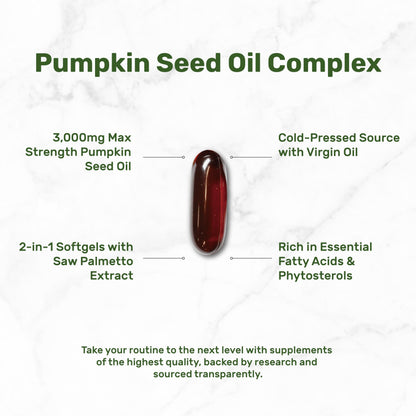 Pumpkin Seed Oil 3,000mg w Saw Palmetto – 240 Softgels | Prostate & Hair Support