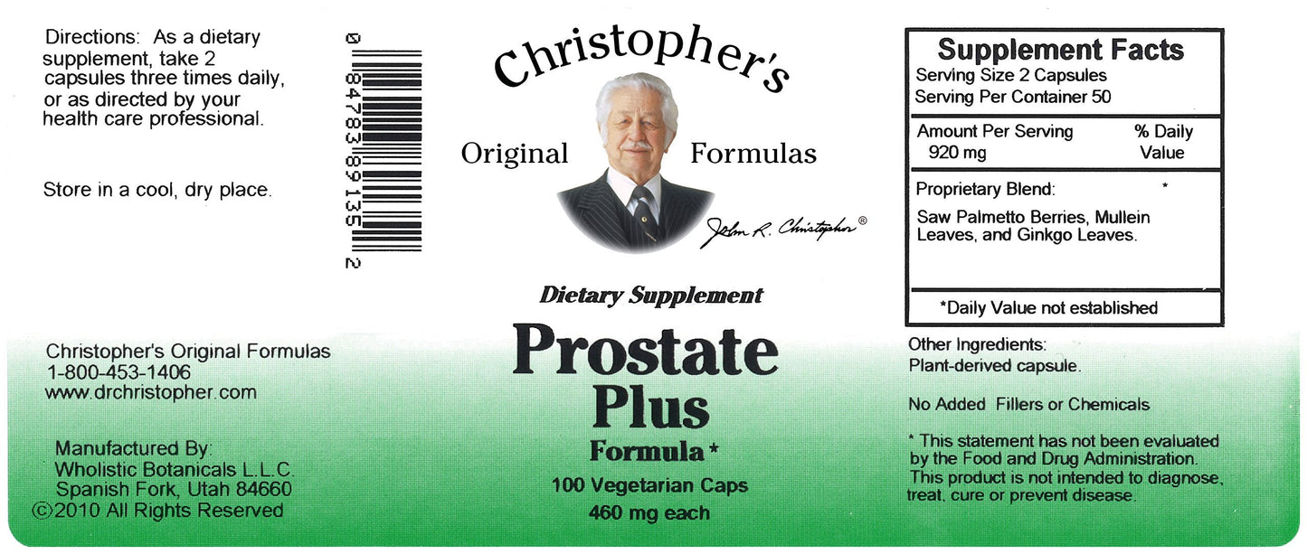 Christopher's Original Formulas Prostate Plus Formula, 100 Count