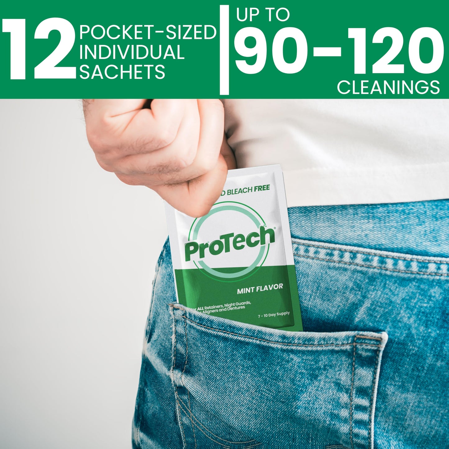 Protech Denture Cleaner Foils – 7g (3-Month Supply) for Dentures & Retainers