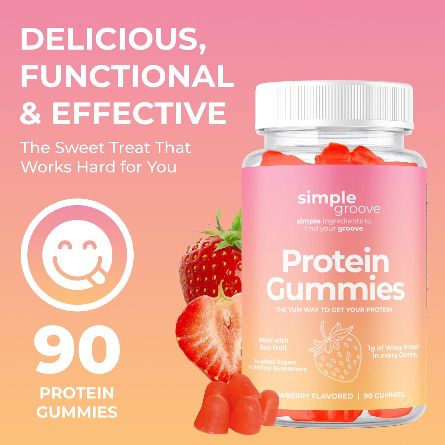 Simple Groove Protein Gummies - 1g Whey Protein per Gummy | 90 Count | Healthy Snacks