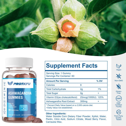 ProTKFU 2 Pack Ashwagandha & Vitamin D3 Gummies – Sleep & Stress Support