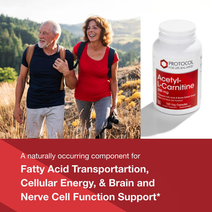 Protocol Acetyl-L-Carnitine 500mg – Energy, Nerve & Brain Support – 100 Veg Caps
