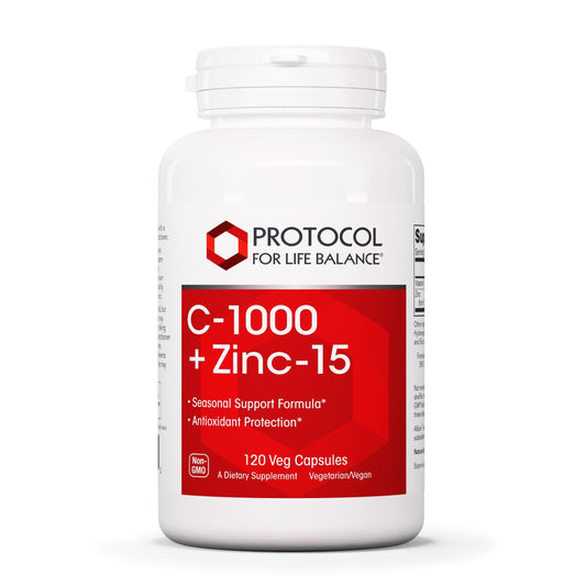 PROTOCOL FOR LIFE BALANCE C-1000 + Zinc-15 - Vitamin C & Zinc Bisglycinate - Immune Support Supplement - Antioxidants Supplement - with Ascorbic Acid - 120 Veg Capsules BritishVita | Premium UK Vitamins & Wellness Supplements