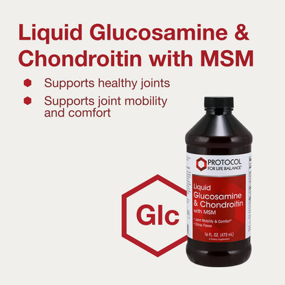 Protocol for Life Balance Liquid Glucosamine & Chondroitin with MSM – Joint Support – Egg Free, Dairy Free – 16 fl oz