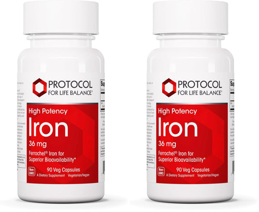 Protocol For Life Balance Iron 36mg - Ferrochel Bioavailable Iron for Energy & Immunity - 90 Veg Capsules (Pack of 2) BritishVita | Premium UK Vitamins & Wellness Supplements