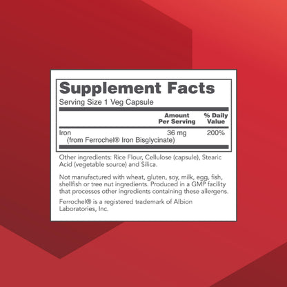 Protocol For Life Balance Iron 36mg - Ferrochel Bioavailable Iron for Energy & Immunity - 90 Veg Capsules (Pack of 2)