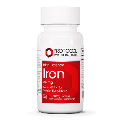 PROTOCOL FOR LIFE BALANCE Iron 36mg - Bioavailable Ferrochel Iron for Energy & Immunity - 90 Veg Capsules