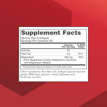 Magnesium Citrate Plus Glycinate & Malate — 400 mg Mg per Serving | 180 Softgels