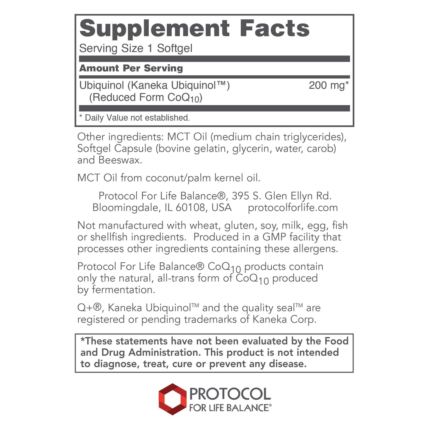 PROTOCOL FOR LIFE BALANCE Ubiquinol 200mg – Bioavailable CoQ10 Softgels for Heart Health | Soy Free & Dairy Free | 60 Softgels