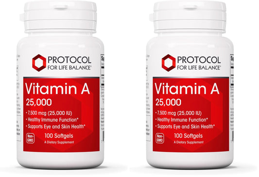 Vitamin A 25,000 IU - Eye & Immune Health | Protocol For Life Balance | 100 Softgels (2-Pack) BritishVita | Premium UK Vitamins & Wellness Supplements