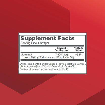 Vitamin A 25,000 IU - Eye & Immune Health | Protocol For Life Balance | 100 Softgels (2-Pack)