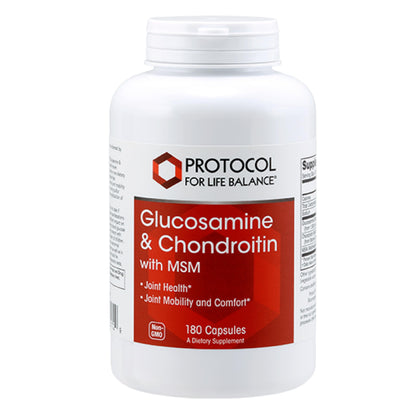 Protocol Glucosamine & Chondroitin with MSM - Joint Support (180 Veg Caps) - Non-GMO & Dairy Free