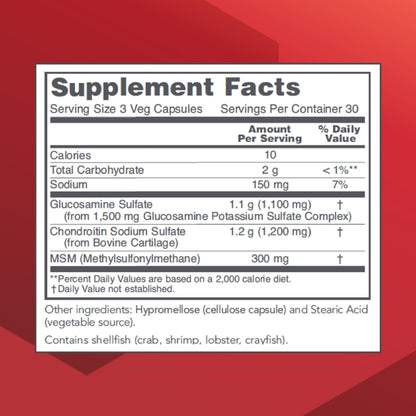 Protocol Glucosamine & Chondroitin with MSM - Joint Support* - 90 Veg Caps - Non-GMO & Dairy Free