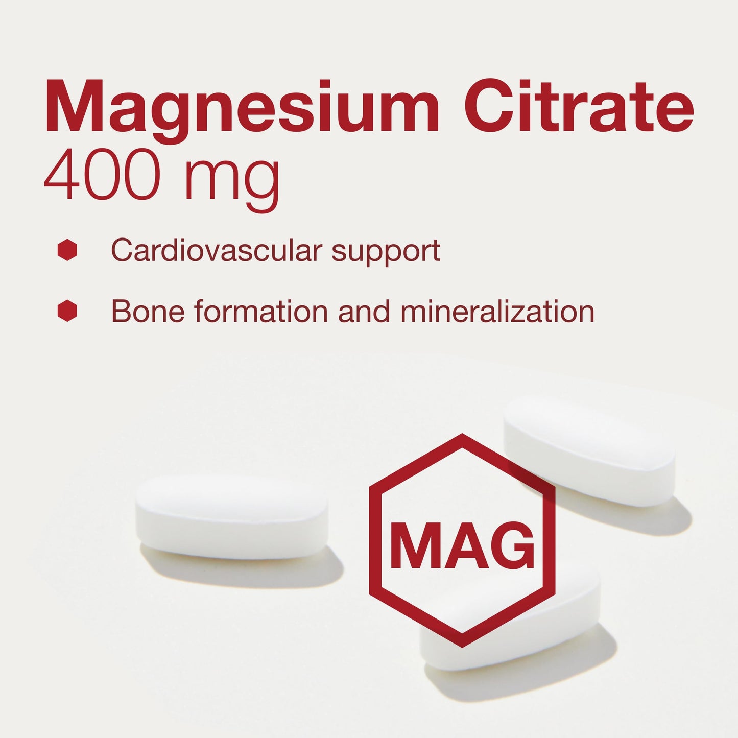 Magnesium Citrate 400mg – Heart Health & Bone Support | Protocol for Life Balance | 100 Tabs