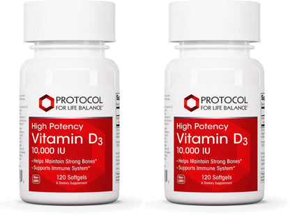 Vitamin D3 10,000 IU – Immune Support & Bone Health (Pack of 2) | Protocol For Life Balance