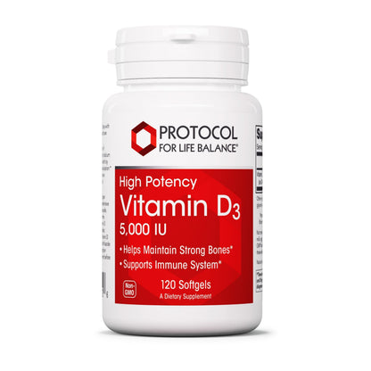 Protocol For Life Balance Vitamin D3 5000 IU Softgels - Supports Calcium Absorption, Bone, Dental Health, Immune, Nervous System & Cognitive Function - 120 Softgels