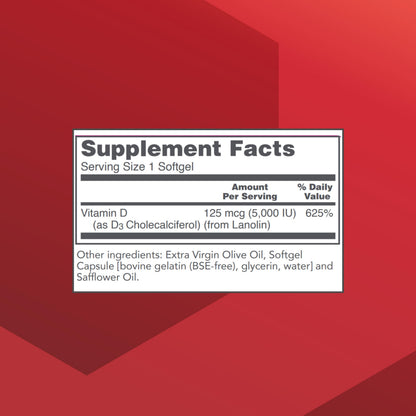 Protocol For Life Balance Vitamin D3 5000 IU Softgels - Supports Calcium Absorption, Bone, Dental Health, Immune, Nervous System & Cognitive Function - 120 Softgels