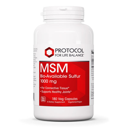 Protocol MSM Bioavailable Sulfur 1000mg | Joint Health & Hair, Skin & Nails | Vegan & Non-GMO | 180 Veg Capsules