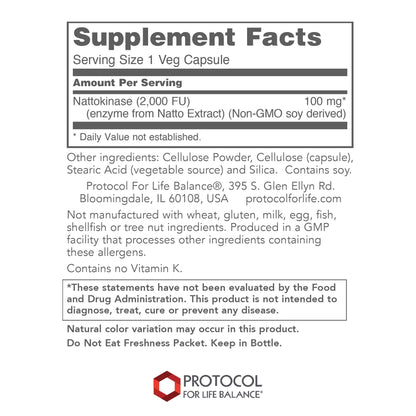 Protocol Nattokinase - 100mg Nattokinase Supplement - for Heart Health & Blood Circulation* - Kosher & Dairy Free - 60 Veg Caps