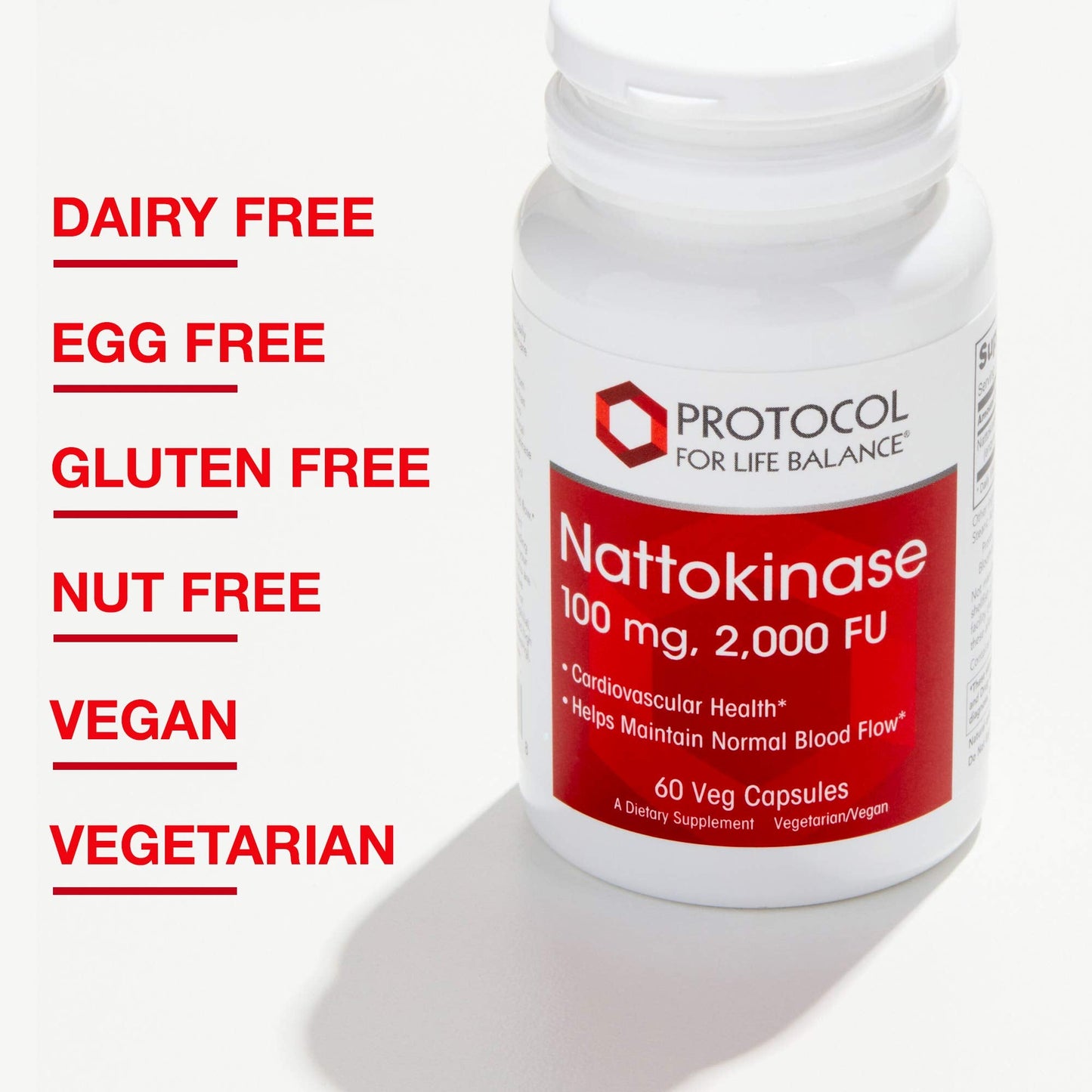 Protocol Nattokinase - 100mg Nattokinase Supplement - for Heart Health & Blood Circulation* - Kosher & Dairy Free - 60 Veg Caps