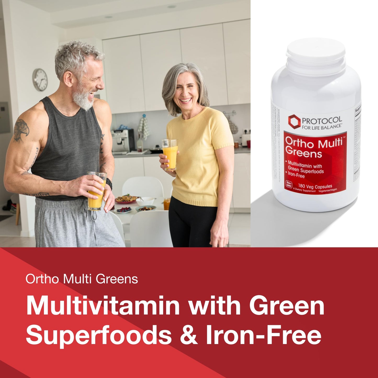Protocol Ortho Multi Greens – Multivitamin with Green Superfoods, Iron Free (180 Veg Caps)