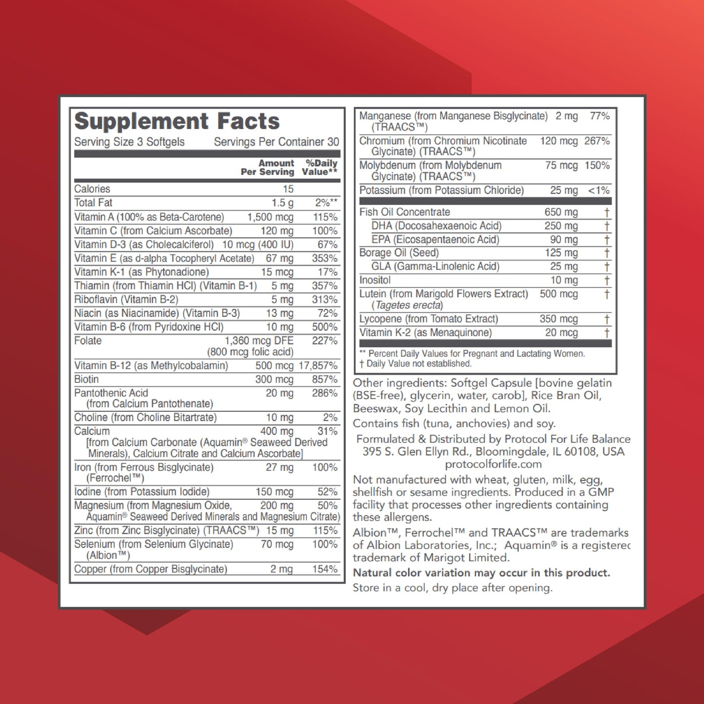 Protocol Pre-Natal DHA Multivitamin - 250 mg DHA - Halal & Dairy Free - 90 Softgels