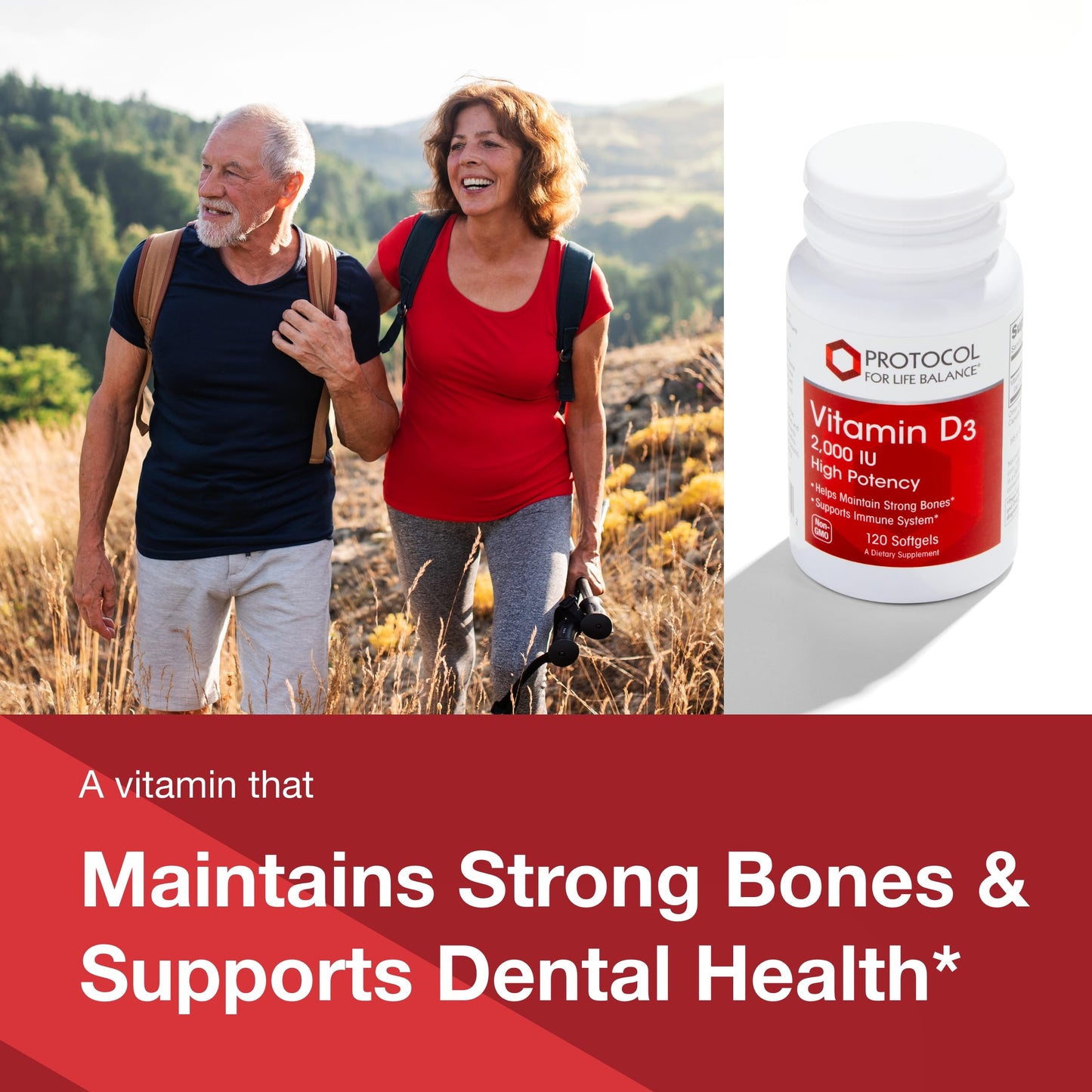 Protocol Vitamin D3 2,000 IU | Immune Support, Healthy Bones & Teeth | 120 Softgels (Pack of 2)