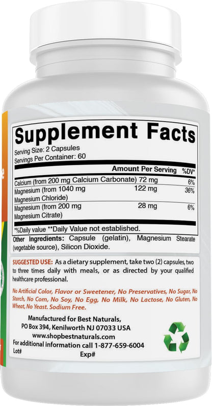 Best Naturals Magnesium Chloride Complex 1440 mg per Serving – 120 Capsules (Pack of 2)