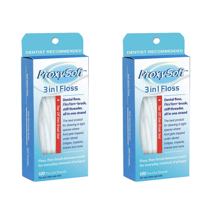 ProxySoft 3-in-1 Floss - 2pk (200 Strands) | Orthodontic Dental Floss for Braces