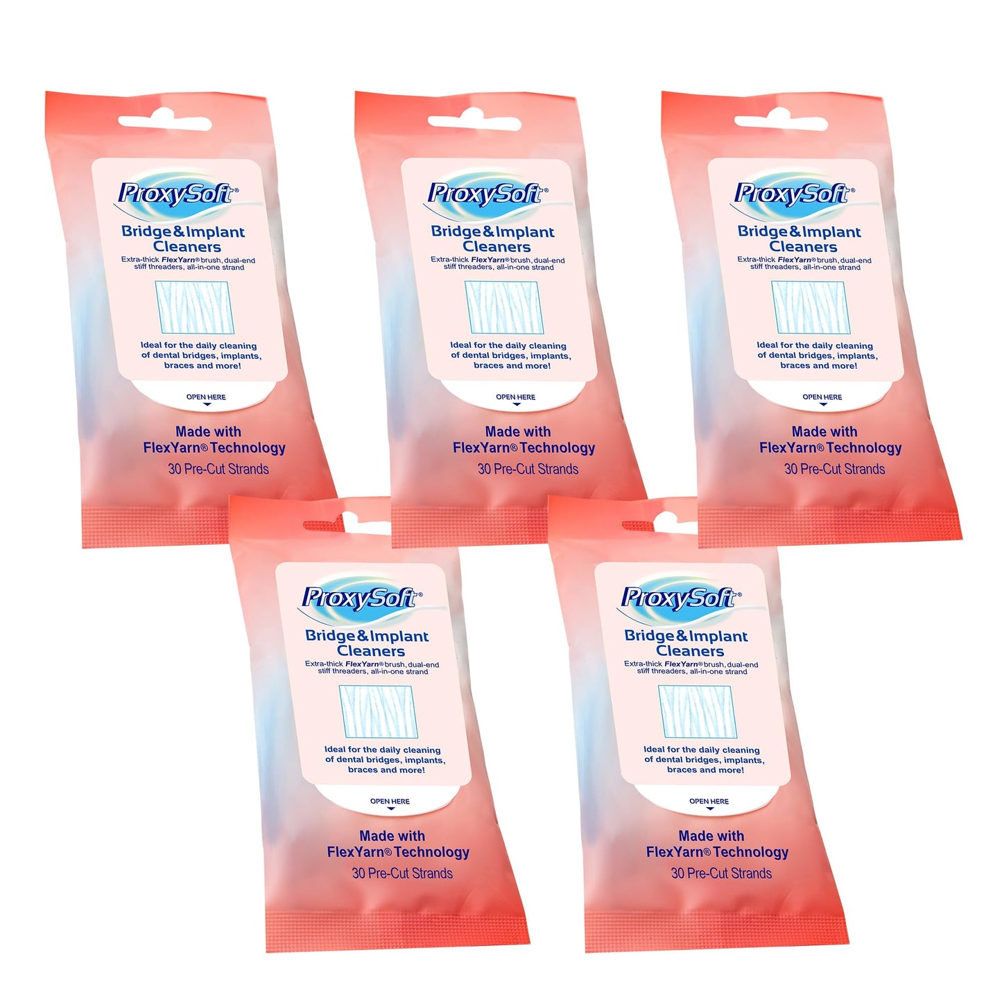 Proxysoft Dental Floss for Bridges and Implants – 5 Packs with Threaders