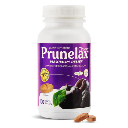 Prunelax Ciruelax Maximum Relief Laxative Tablets with Natural Senna — Overnight Gentle Relief (100 count)