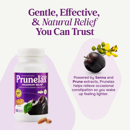 Prunelax Ciruelax Maximum Relief Laxative Tablets with Natural Senna — Overnight Gentle Relief (100 count)