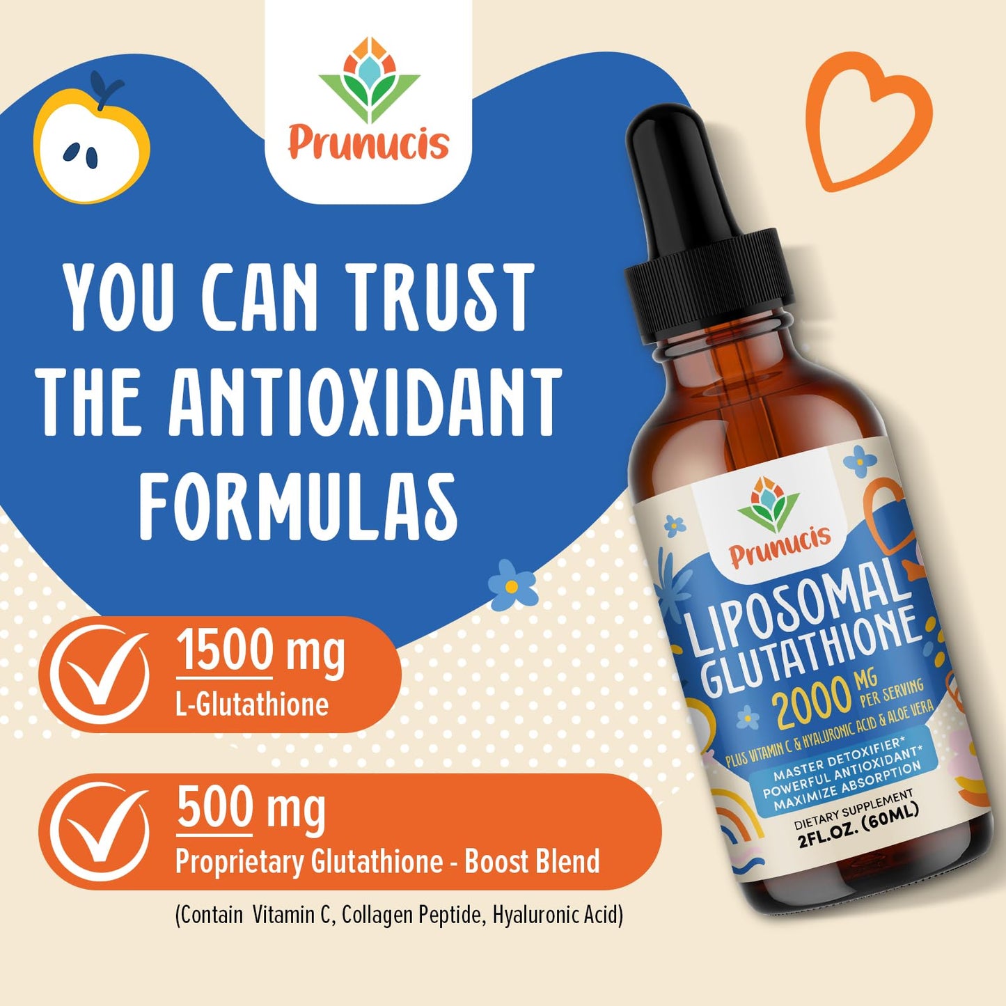 Prunucis 2000MG Liposomal Glutathione Liquid – 98% Absorption, Vegan, 4 oz