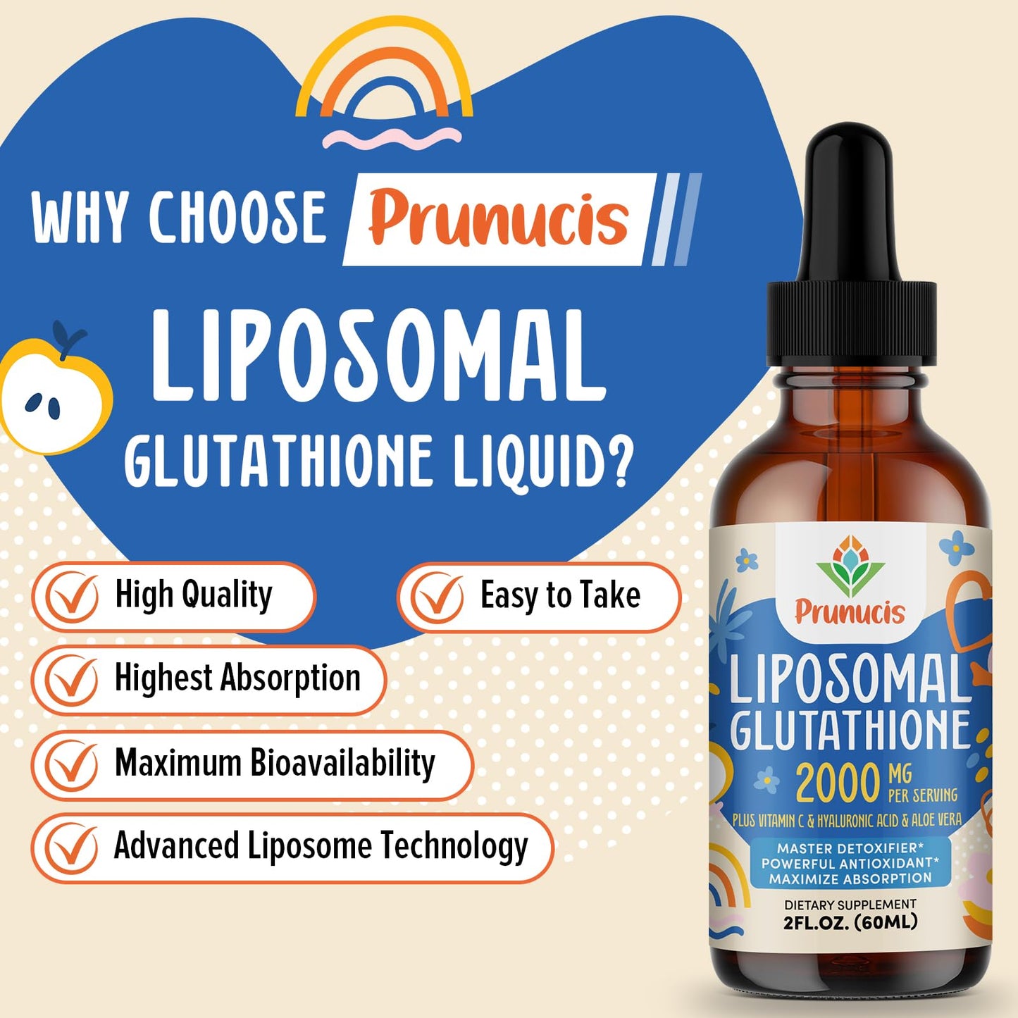 Prunucis 2000MG Liposomal Glutathione Liquid – 98% Absorption, Vegan, 4 oz