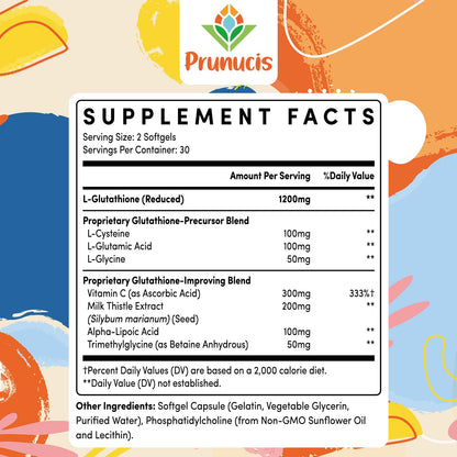 Prunucis 2400mg Liposomal Glutathione with Vitamin C, Milk Thistle & Alpha-Lipoic Acid – 240 Softgels