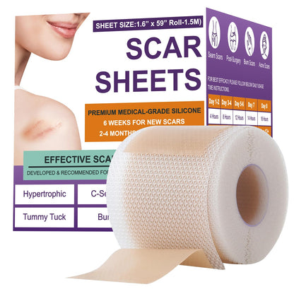 Psecici Silicone Scar Sheets & Tape – Medical-Grade, Reusable Scar Strips (1.6 x 59 in Roll)