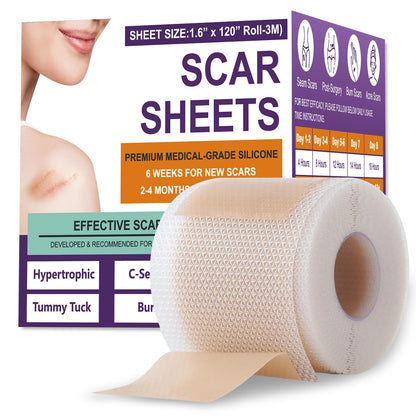 Psecici Silicone Scar Sheets Roll 1.6x120 – Medical-Grade Scar Tape for Surgical, C-Section, and Keloids