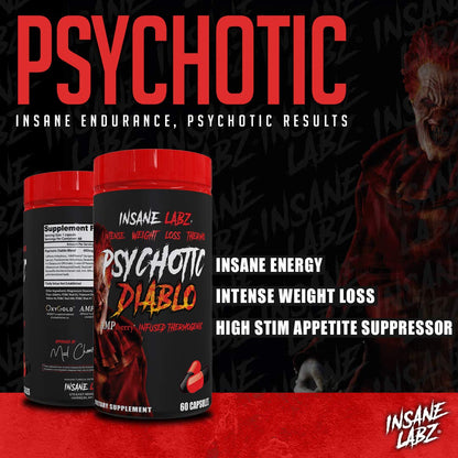 Psychotic Diablo Thermogenic Fat Burner by Insane Labz – Grains of Paradise, Theobromine, AMPiberry | 60 Servings