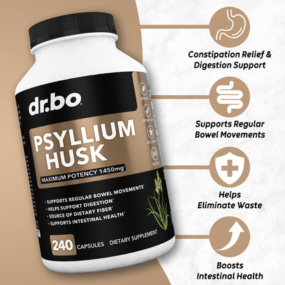 Psyllium Husk Capsule Fiber Supplement for Adults | Constipation Relief
